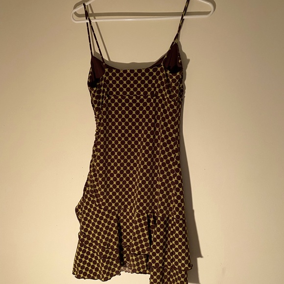 00s Y2K Green Dress with Brown Polka Dots - Picture 6 of 8